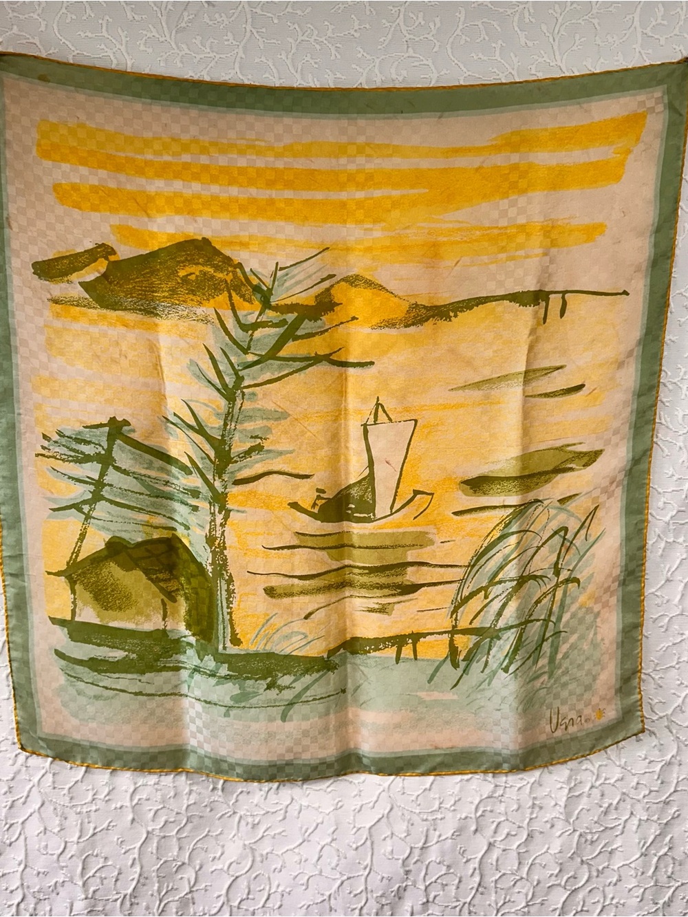 Vintage Scenic Silk Scarf in Yellow and Olive Green
Scarves Vera Neumann Japan